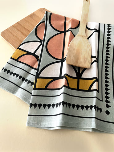 100% Linen African Contemporary tea towel featuring bright and bold design locally made in Cape Town South Africa. 